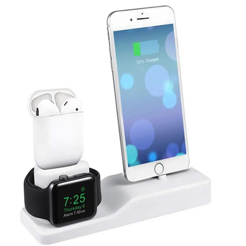 3 в 1 зарядная док-станция держатель для Iphone X XS Iphone 8 Iphone 7 Iphone 6 Силиконовое зарядное устройство Подставка док-станция Apple watch Airpods