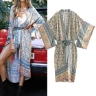 Женское богемное платье-кимоно YVYVLOLO, Пляжное кимоно с рукавами летучая мышь и принтом в виде величин, с V-образным вырезом, с бахромой, в стиле бохо, на лето