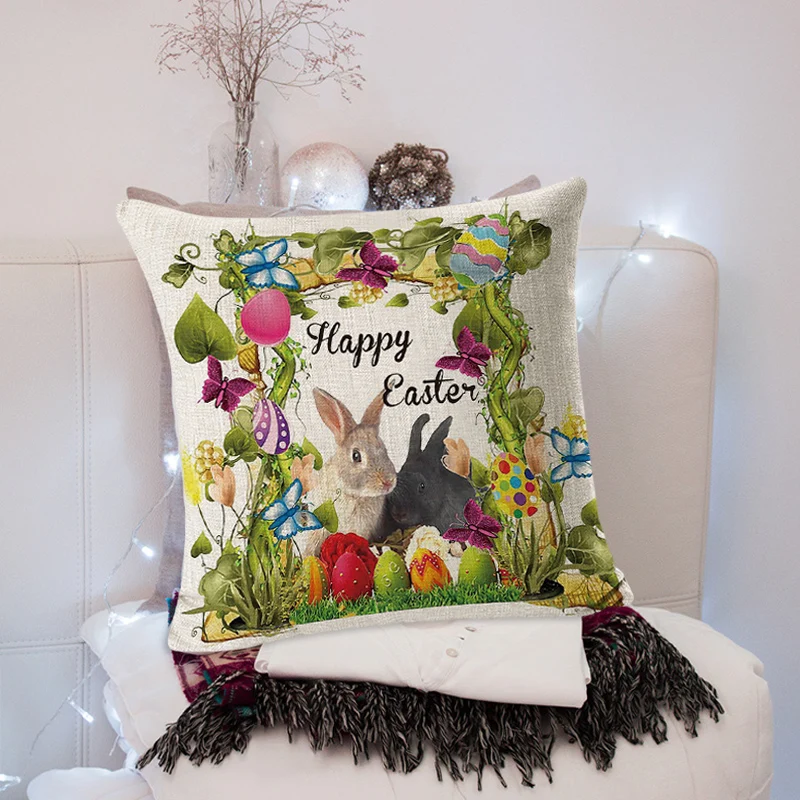 

Easter Themed Pillowcase Cute Cartoon Print Cushion Cover For Sofa Accessories LAD-sale