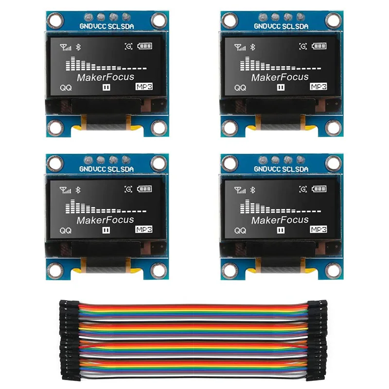 

4Pcs I2C OLED 0.96 Inch OLED Display Module IIC SSD1306 128 64 LCD White, with DuPont Cable 40-Pin Male to Female