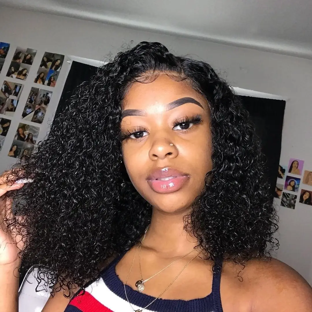 Brazilian Water Wave Short Bob 13x4 Closure Wig Human Hair Lace Wigs Wavy Curly Bob Wigs For Women Pre Plucked Lace frontal Wig
