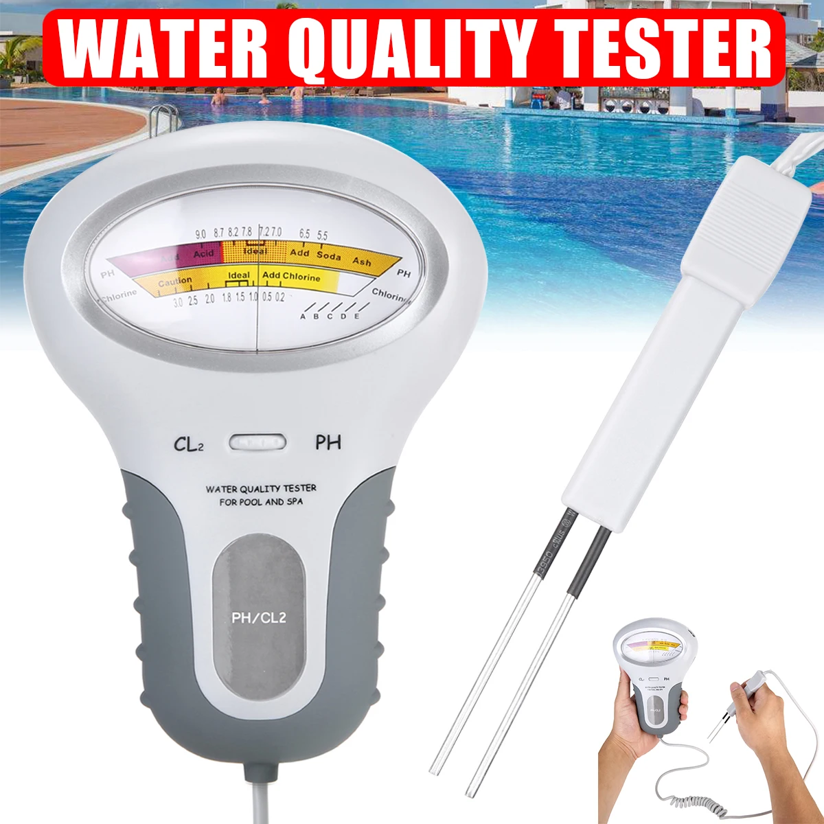 

Portable PH/CL2 Water Quality Chlorine Tester Level Meters Home Spa Swimming Pools Checker Analysis PH Meters