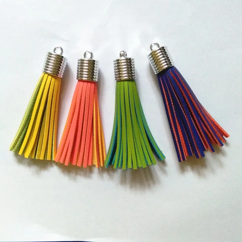 FUYIERLong Suede Leather Tassel DIY Jewelry Accessories Pendant For Key chains Earrings Silver Cap Charming 7.8cm 12 pcs | Украшения и