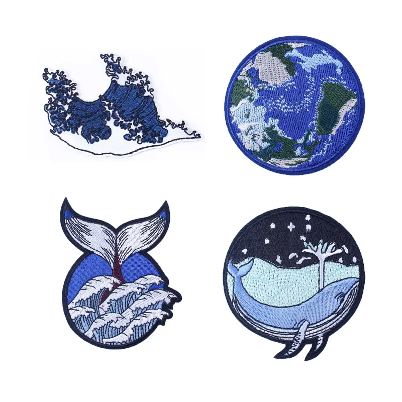 С рисунком в виде морских волн патч железа на нашивки одежду с вышивкой Кита знак