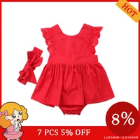 red lace baby bodysuit 2017 casual christmas kids toddler baby girl lace princess bodysuits flower dress clothes