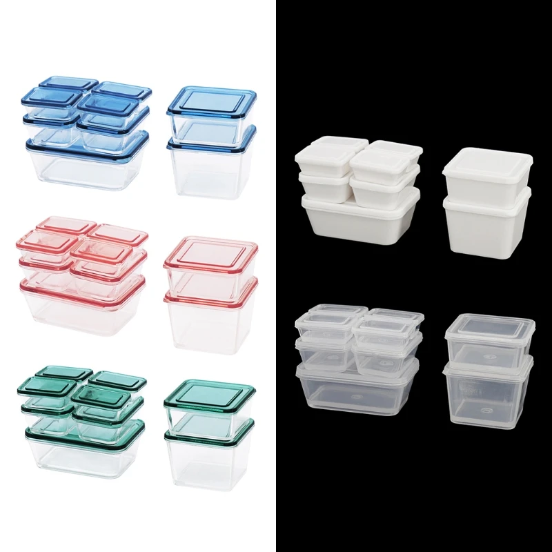 

9 Pcs 1:12 Dollhouse Accessories Mini Plastic Fresh-keeping Box with Lid Miniature Food Storage Container Case Doll Scene Decor