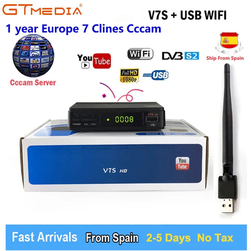 Freesat V7 HD DVB-S2 1080P спутниковый ТВ приемник+ USB wifi Anttena Испания Германия ТВ тюнер PK V8 супер+ 1 год Испания Европа Клайн