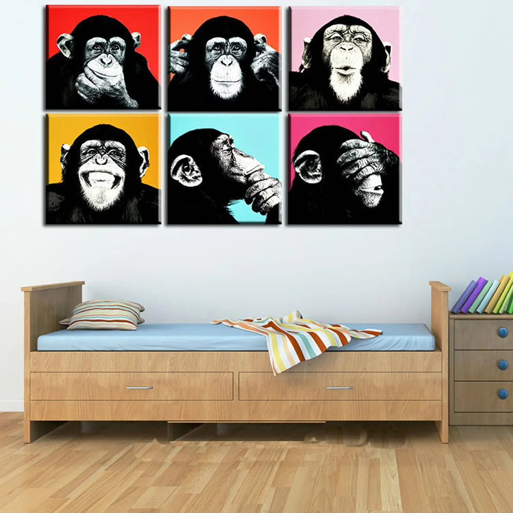 6 шт. настенные картины с рисунком обезьяны|Рисование и каллиграфия| |