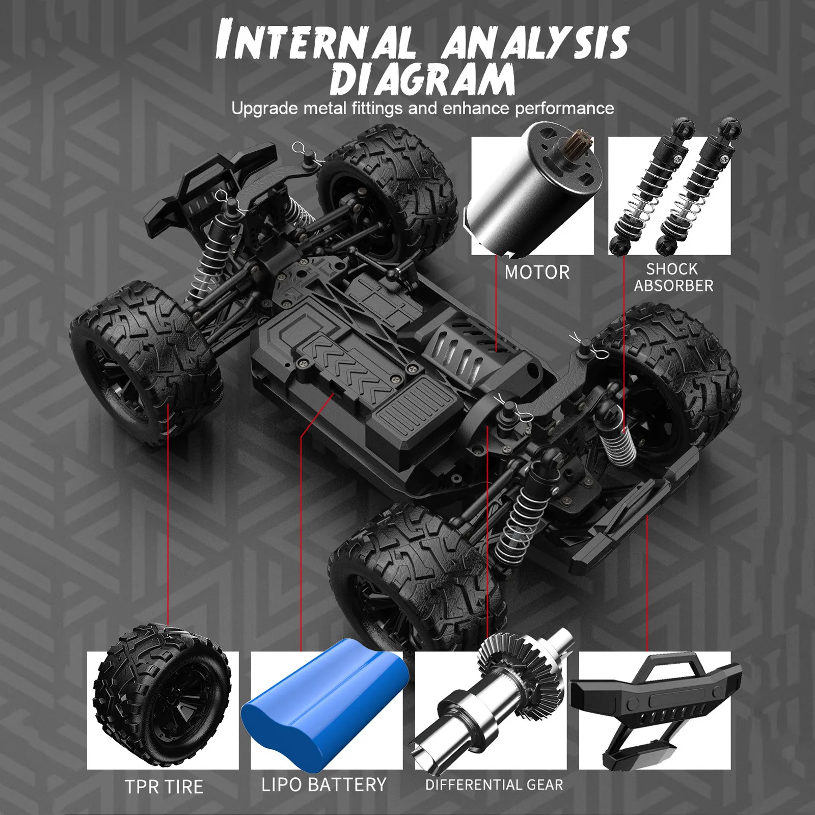 

1:18 4WD RC Car 2.4Ghz Alloy High Speed 36km / h High speed Climbing Remote Control Car Off-road Tracked Vehicles Model Toys