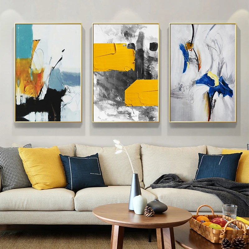 

Abstract Yellow Blue Canvas Painting Bright Color Nordic Wall Art Posters Prints Modern Picture Living Room Home Decor Cuadros