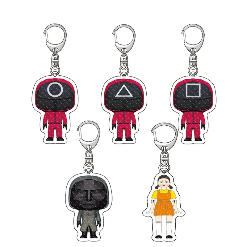 

Squid Game Keychain Triangle Square Circle Icon Cosplay Keychain Mini Doll Figurine Key Ring Car Backpack Pendant Gift
