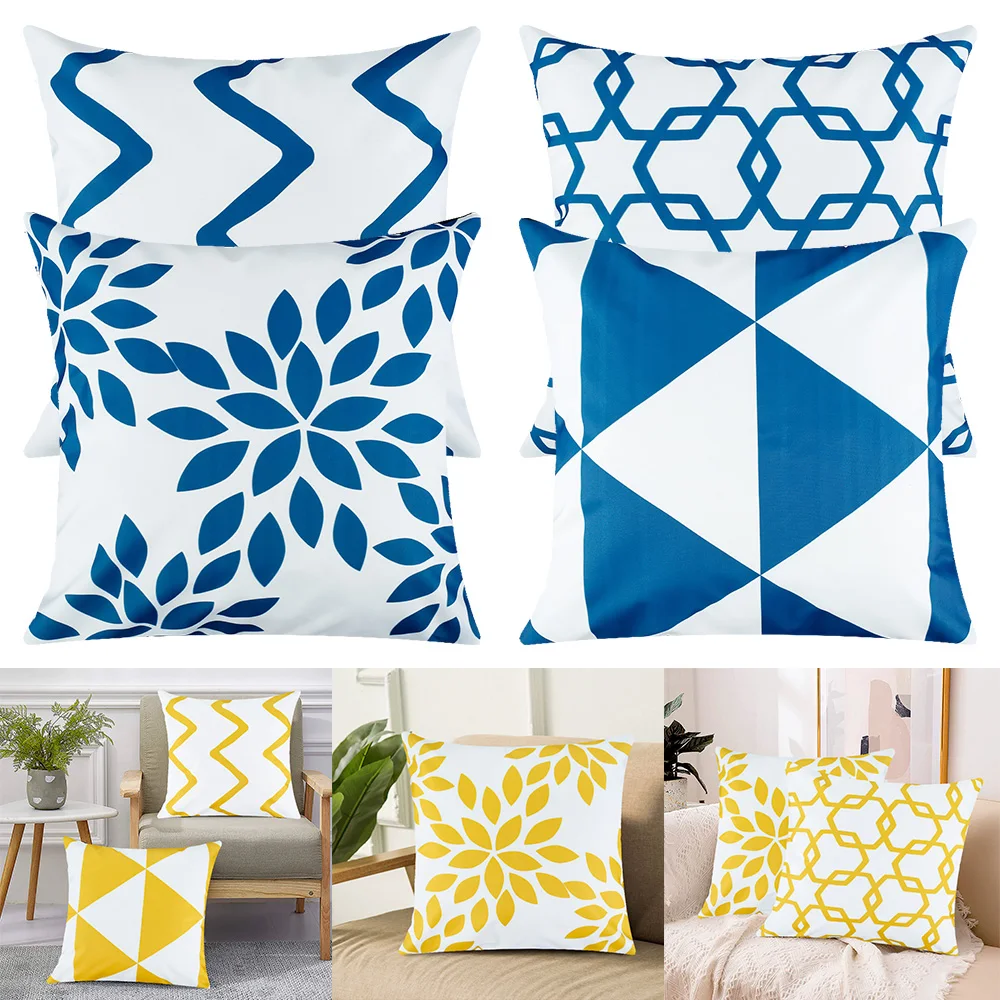 

4Pcs Pillow Cover Square Throw Pillow Covers Geometric Pattern Cushion Cover Polyester Cushion Case for Outdoor Patio Garden