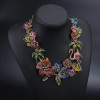 luxury colorful flamingo necklace bridal wedding jewelry crystal bird flowers necklaces party prom costume dress accessories