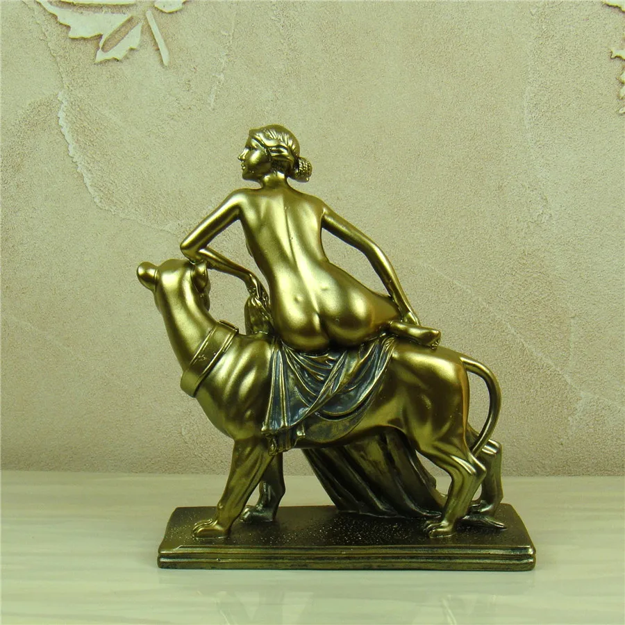 Antique Finishing Goddess On Panther Statuette Handmade Resin Nude Female Character Sculpture Decoration Art and Craft Ornament | Дом и сад
