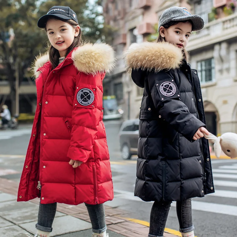 

OLEKID 2021 -30 Degree Girls Winter Coat Hooded Real Raccoon Fur Down Jacket For Girls 5-14 Years Teenage Girls Outerwear Parka