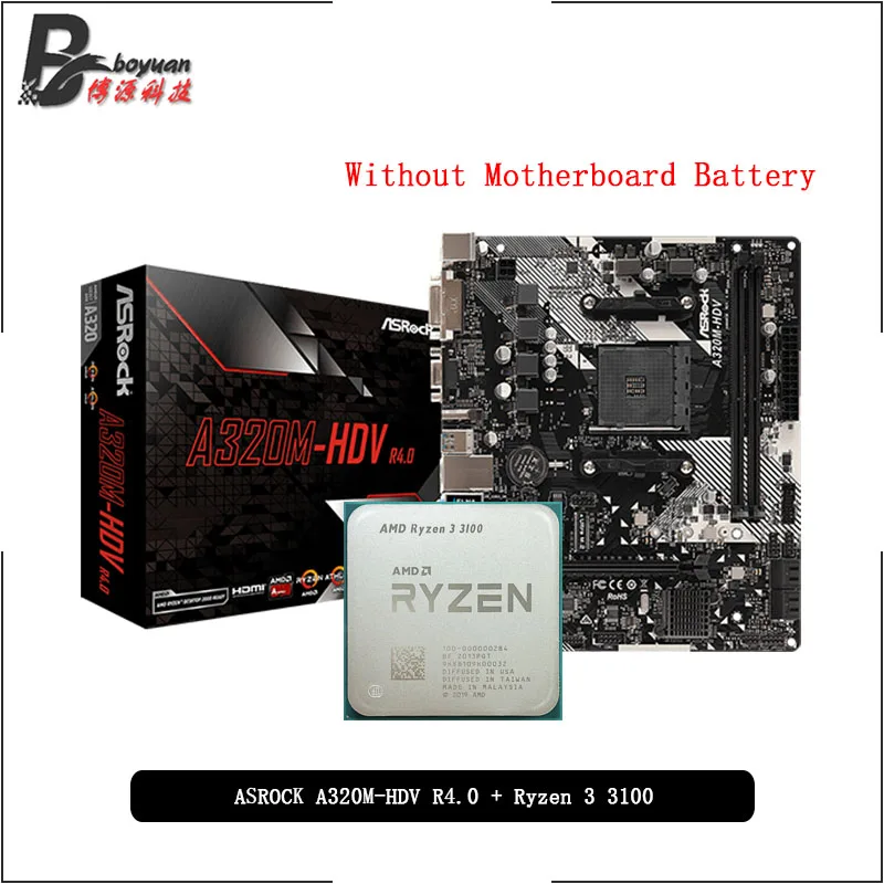 AMD Ryzen 3 3100 R3 CPU + ASROCK A320M HDV материнская плата с разъемом AM4 Материнская подходит для