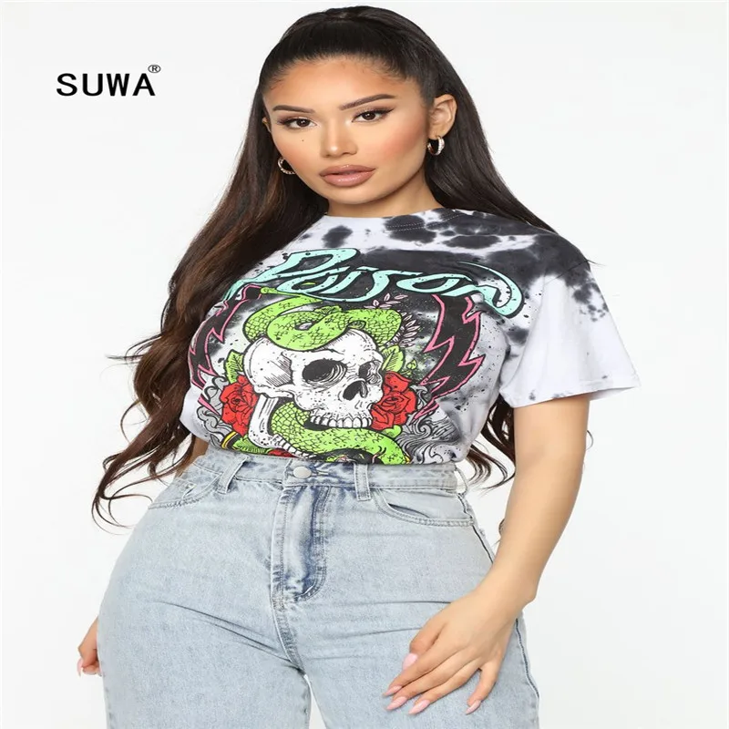 

Skeleton Cartoon Print Pullover T-Shirt 2020 Hot Recommend Style Fashion Women O Neck Short Sleeve Streetwear Tops Casual Tees
