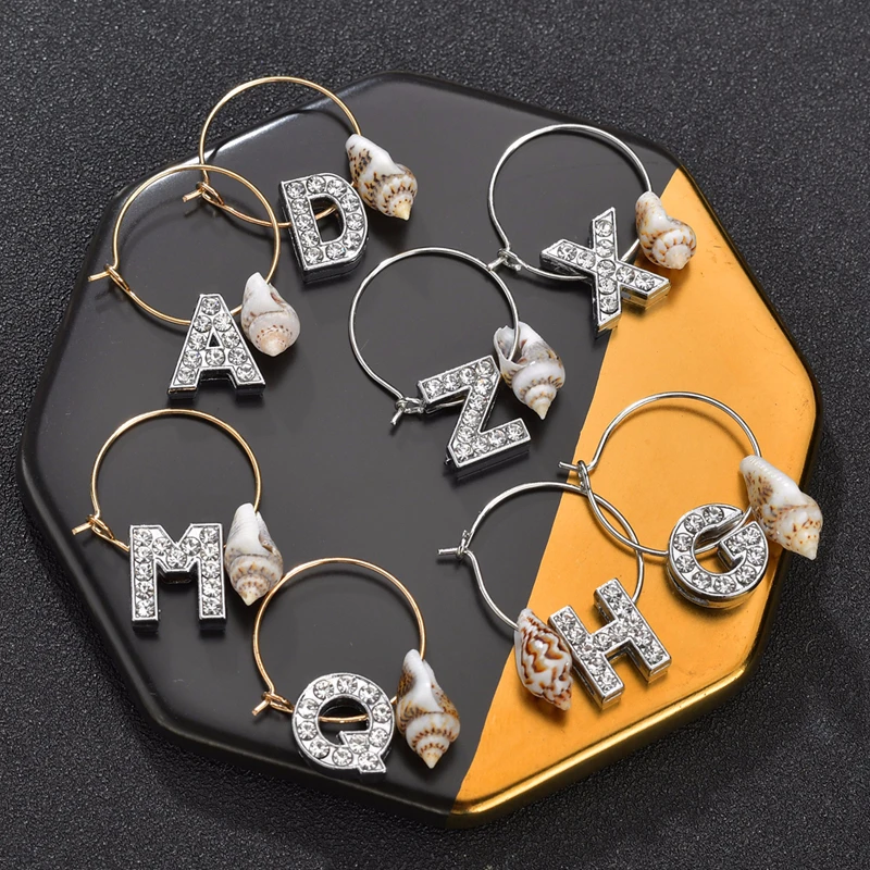 Милые 26 начальные A Z серьги с буквами для женщин двойная сторона полный горный