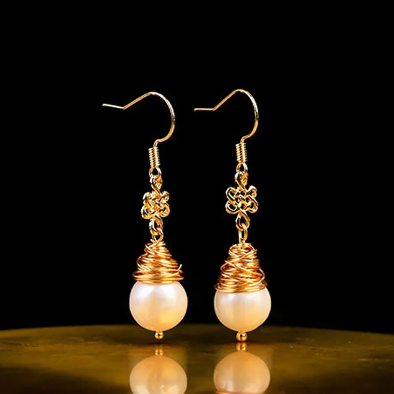 

Elegant Freshwater Pearls Dangle Hook Earring Winding Water Drop Temperament Earrings Female Wedding Party Jewelry Gift New