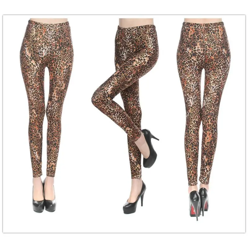 Женские сексуальные леггинсы со средней посадкой с металлическим леопардовым