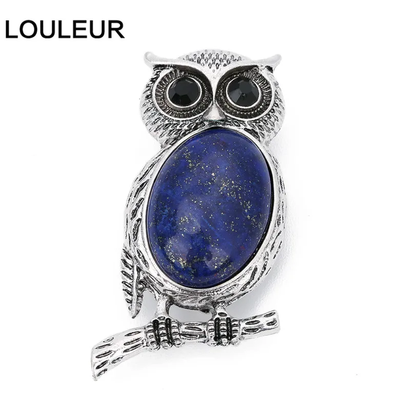 lapis lazuli Новые милые животные сова, Броши для женщин мужчин натуральный камень тигровый глаз кабошоны булавки брошь вечерние ювелирные изделия Аксессуары подарок - Окраска металла: lapis lazuli