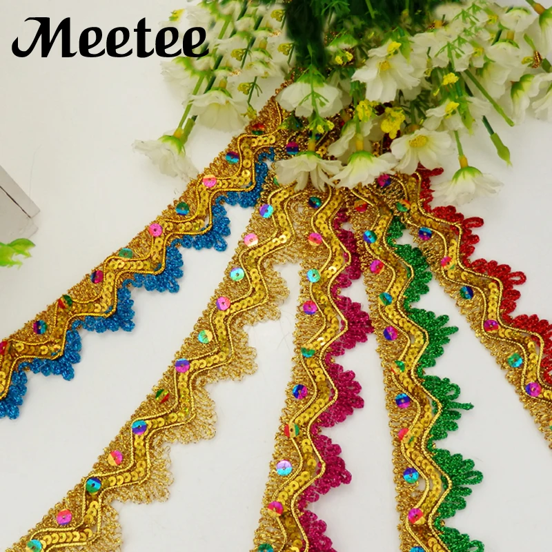 10Meters Sequins Lace Ribbons 3D Gold Silver Laces Trims Dance Dress Paillette Appliques DIY Sewing Accessories KY193 | Дом и сад