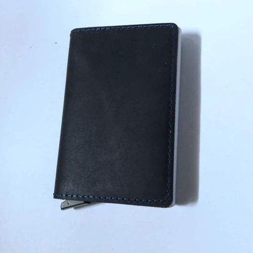 dark blue Автоматический Silde алюминиевый ID наличные держатель для карт из натуральной кожи для мужчин бизнес RFID Блокировка Кошелек Кредитная карта протектор чехол - Цвет: dark blue