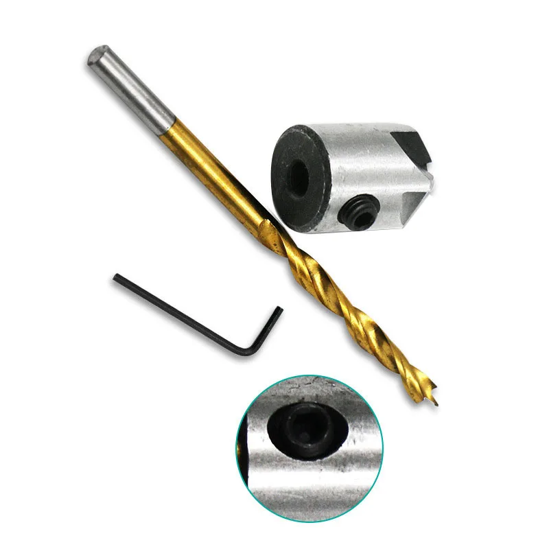 

3-10mm Round Shank Titanium Coating HSS Countersink Drill Bit Carpentry Chamfer Boring Woodworking Tool With Hex L-wrench