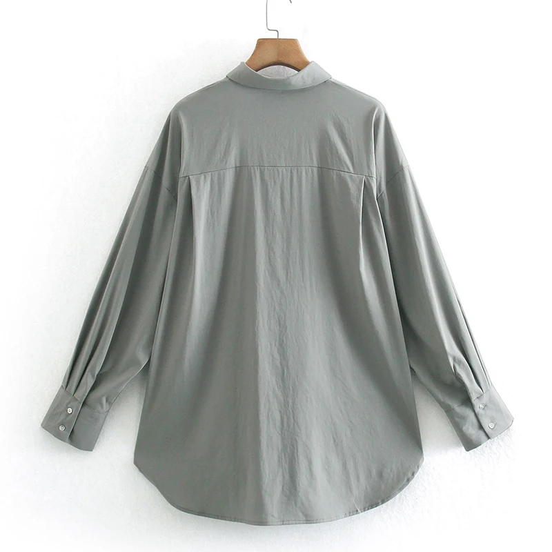Темно-серая рубашка Женский мешковатый Топ с длинным рукавом Повседневная