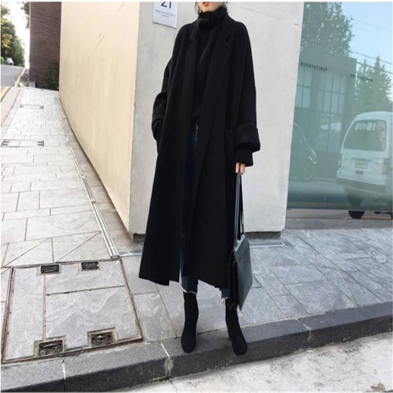 Винтажный Длинный шерстяной женский зимний Тренч с длинным рукавом Элегантного