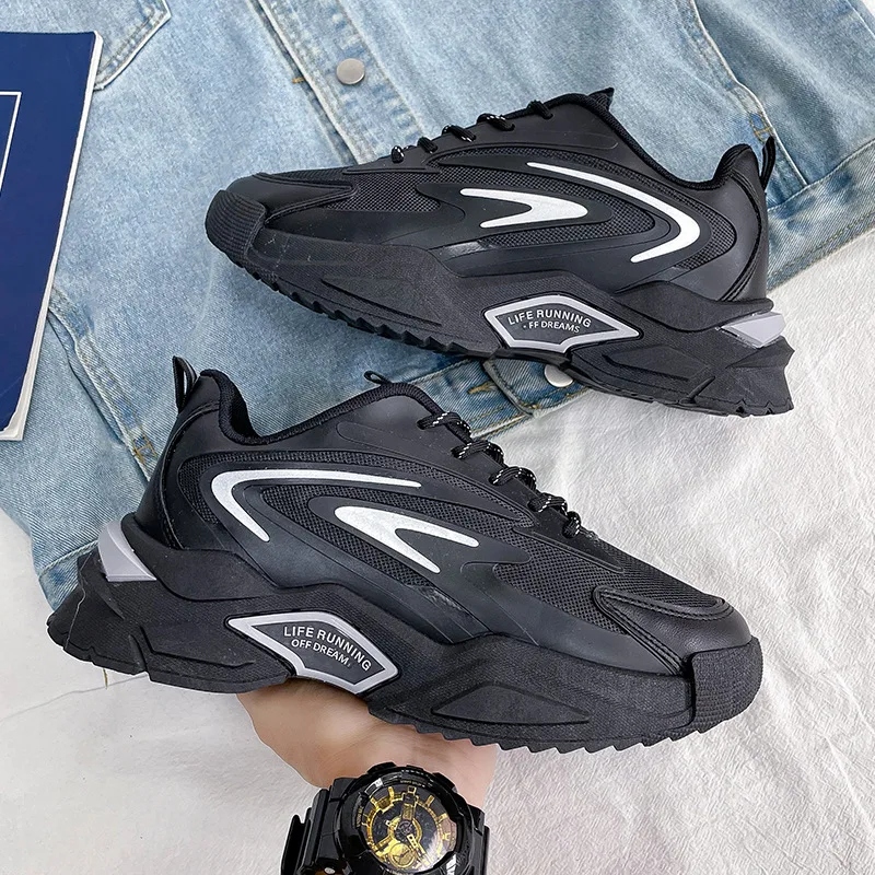 

Men Platform Sneakers Casual Sports Running Outdoor Walking Travel Fitness Vulcanized Male Breathable Daddy mesh Lace Footwear