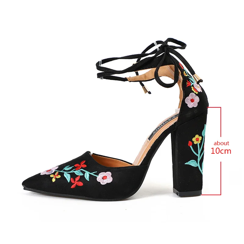 Женские туфли лодочки с вышивкой на высоком каблуке размера плюс Туфли ремешком