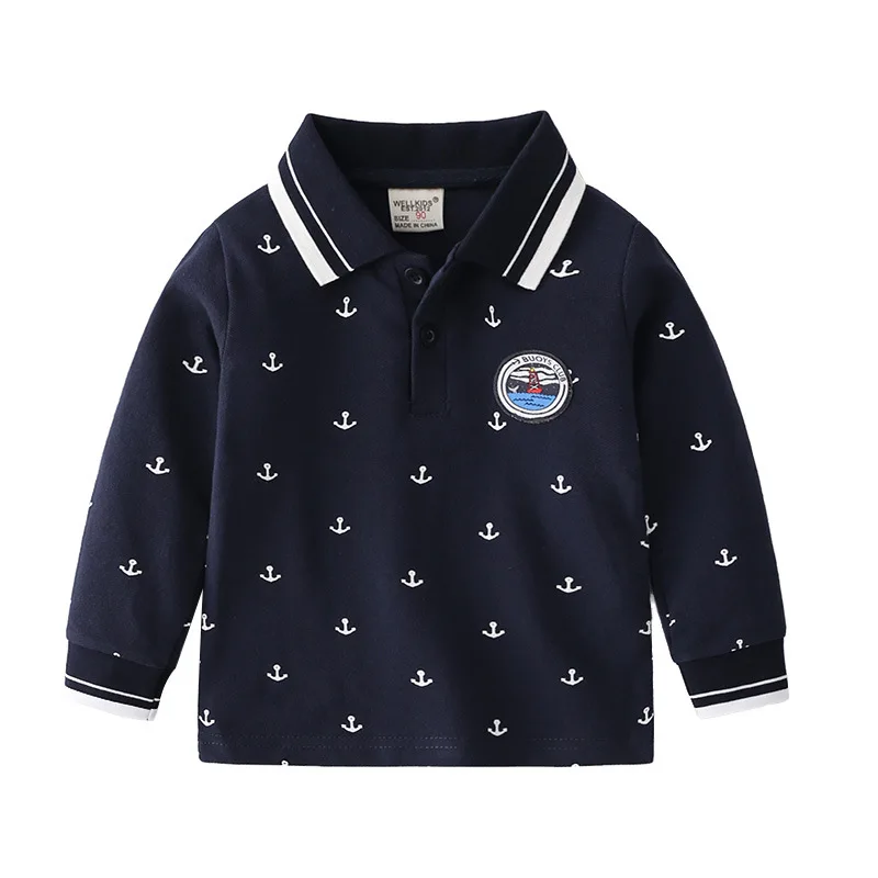 

Handsome Anchor Boys School Polo T-shirts Toddler Turn Down Collar Shirt Cotton Fall Top Tees Children's Clothes