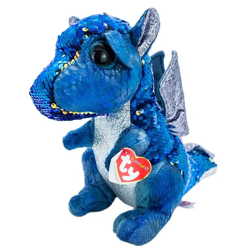 

30CM Ty Beanie Big Eyes Reversible Sequin Anora the Blue Dragon Glittering Stuffed Collectible Doll Toy Child Birthday Gift