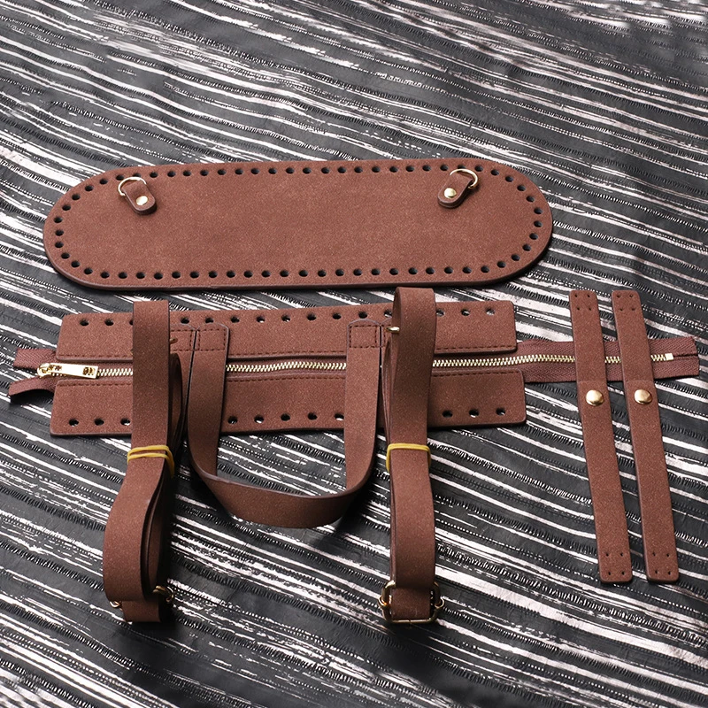 1 Set Diy Handmade Backpack Bag Accessories with Bags Strap Bag Bottoms Cover Drawstring Leather Handles for Knitting Circle Bag
