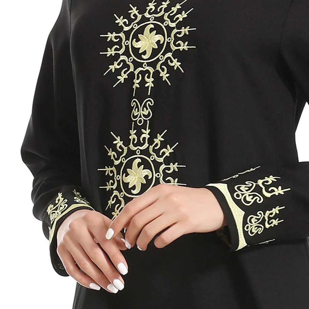 Dubai kaftan Dress Muslim Party Abaya Women Arabic caftan Embroidered Print Round Neck Long Sleeve Arab | Тематическая одежда и