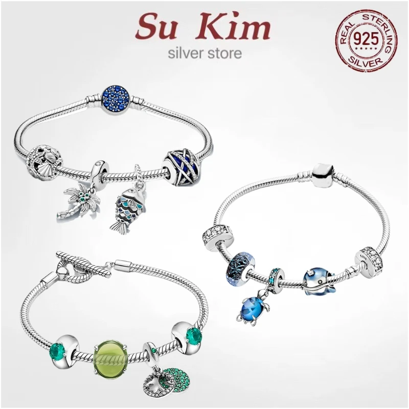 

Hot Sale High Quality Real 100% 925 Sterling Silver pan bracelet star tortois bracelet For Women Fit Original DIY Charm Jewelry