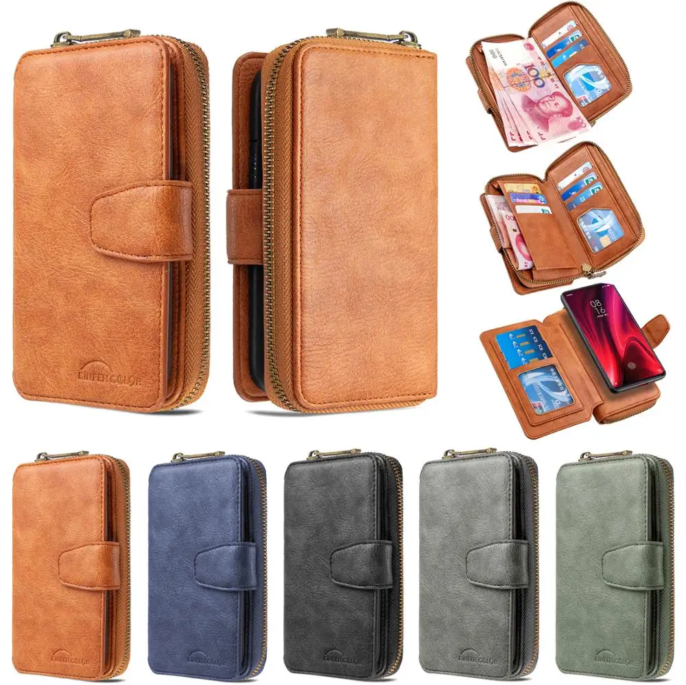 

Multi Card Slots Phone Case For Xiaomi Redmi K20 Luxury Zipper Wallet Bag Xaomi Red Mi K 20 Business Pocket Cover Redmik20 Skin
