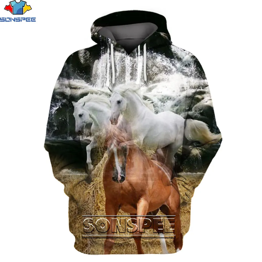 

Мужская и Женская толстовка с капюшоном SONSPEE, куртка с капюшоном в стиле хип-хоп с объемным принтом в стиле британского мустанга прерий, одеж...