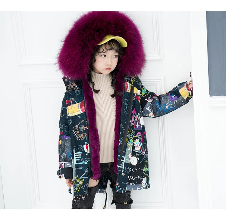 Новые зимние детские парки пальто с воротником из натурального меха енота