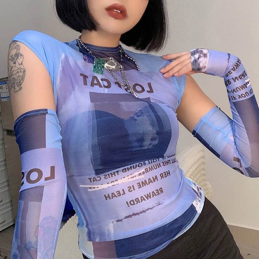 

BoozRey tops sexy for women full sleeves tshirts 2021 new women's fashion temperament close-fitting printing slim-fit T-shirt