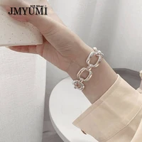 jmyumi 925 sterling silver simple buckle bracelets for women new trendy elegant vintage hollow geometric bangles party jewelry