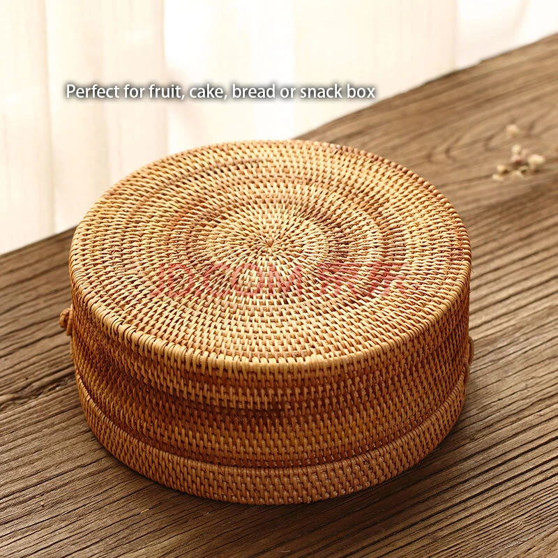 Handwoven Rattan Storage Box With Lid Wicker Tea Food Container Picnic Bread Fruit Cake Basket Ornament Kitchen Organizer | Дом и сад