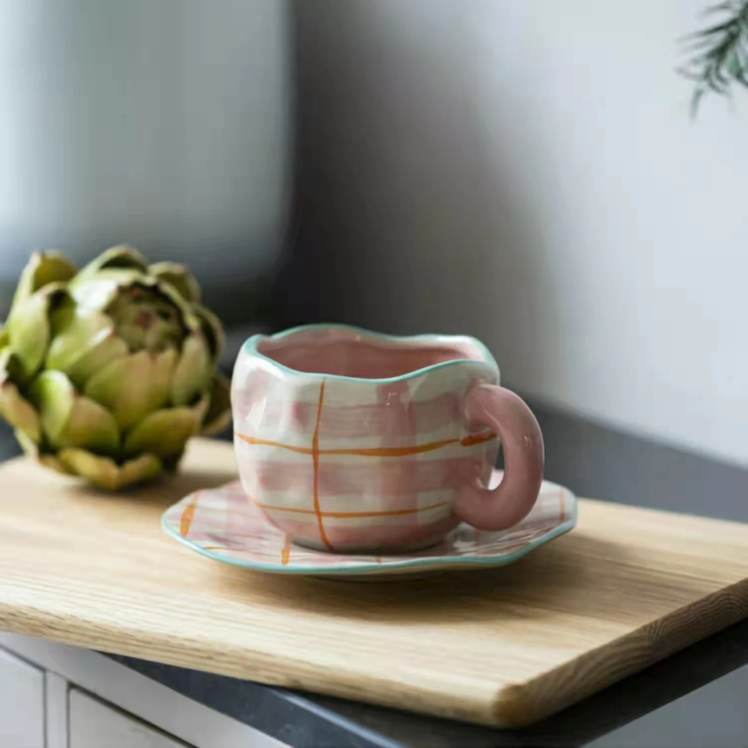 Water Cup Creative Insta Style Retro Girl Heart Hand Held Coffee Saucer Afternoon Tea Ceramic Mug Tasses En Céramique Bourres | Дом и сад