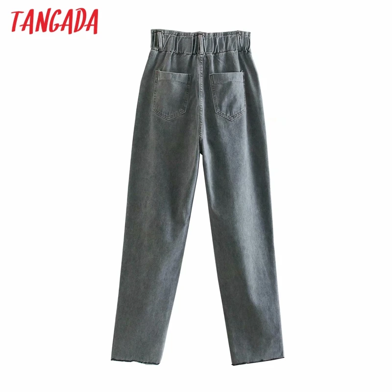

Tangada 2021 Women High Waist Strethy Overlength Jeans Pants Trousers Pockets Zipper Female Denim Pants 4M03
