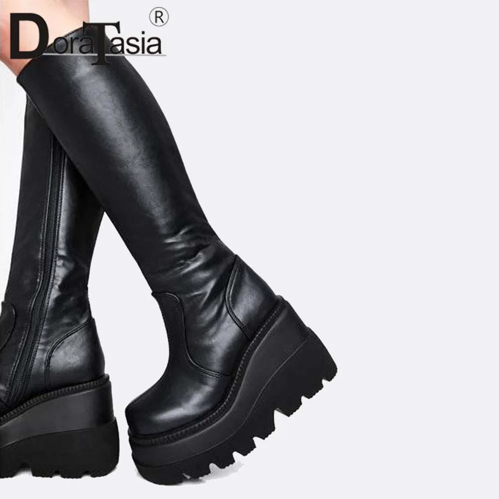 

DORATASIA 2020 New Wedges High Heels Boots Women Fashion Female High Platform Boots Thick bottom Shoes Woman Big Size 35-43
