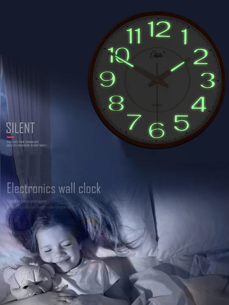 Светящиеся большие настенные часы тихий ночник в стиле ретро для гостиной