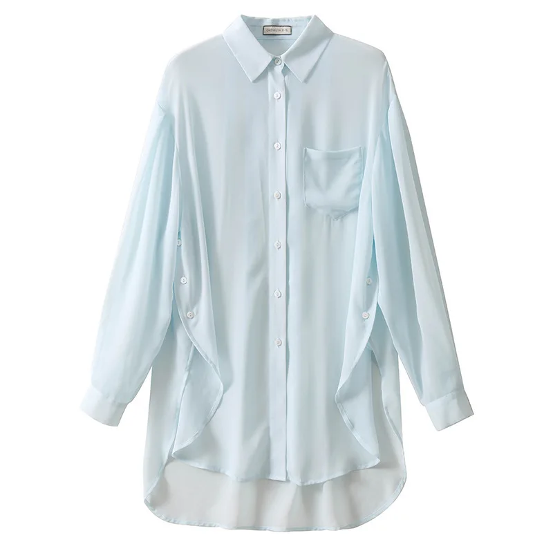 

See Through Sun Protection Clothing Lazy Wind Chiffon Cardigan Thin Shirt Long Sleeve Loose Blouse Women Spring Summer Shirt Top