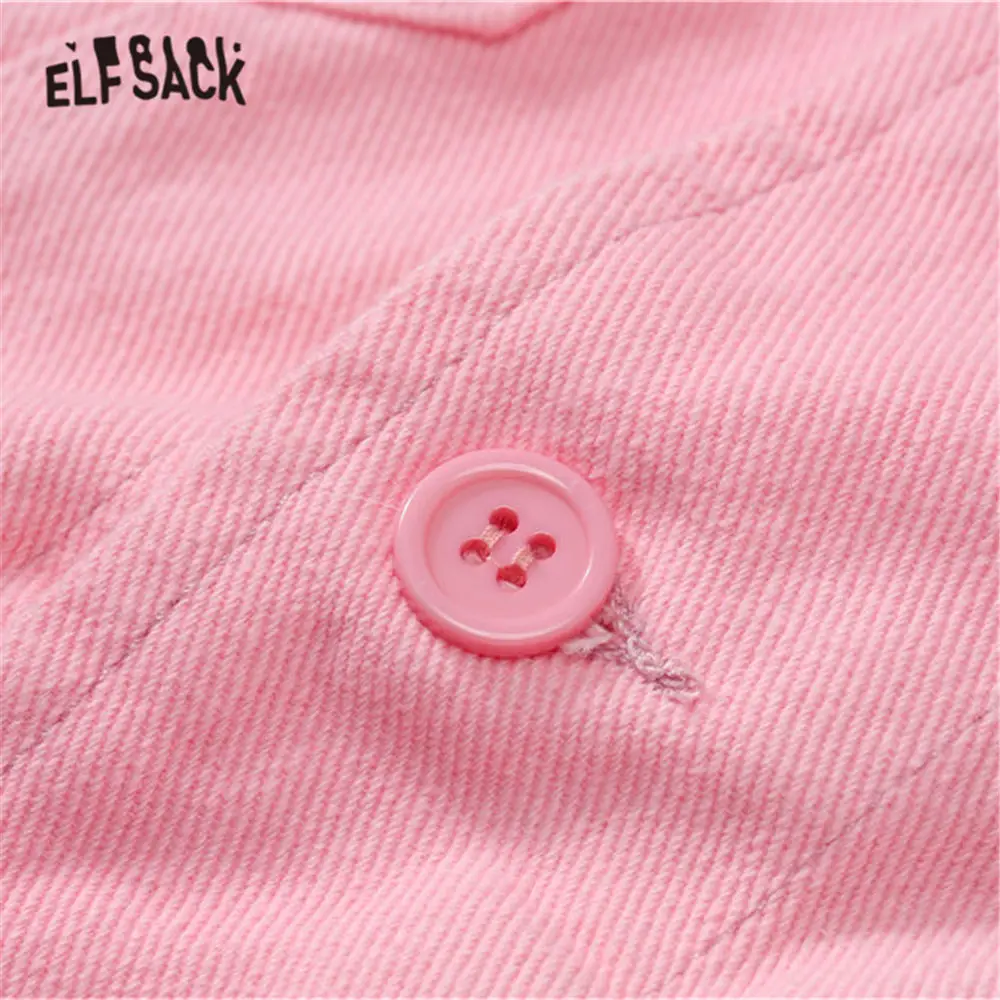 ELFSACK розовая однотонная однобортная женская короткая куртка в корейском стиле 2020