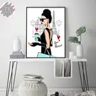 Модный гламур девушка в черном платье холст картина кофе постеры и принты Настенная картина для гостиной украшение для дома